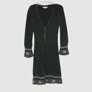 Vintage Nanette Lepore Wool Mohair Blend Crochet Cardigan MEDIUM Gray Green Boho